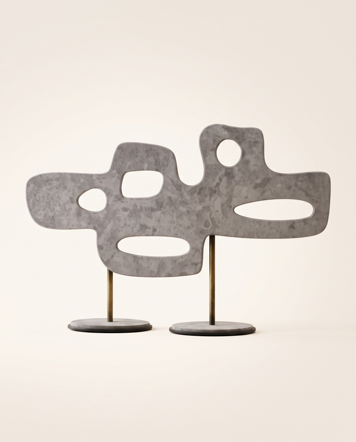 Twin-Base Abstract Suede Sculpture – Smoke Grey
