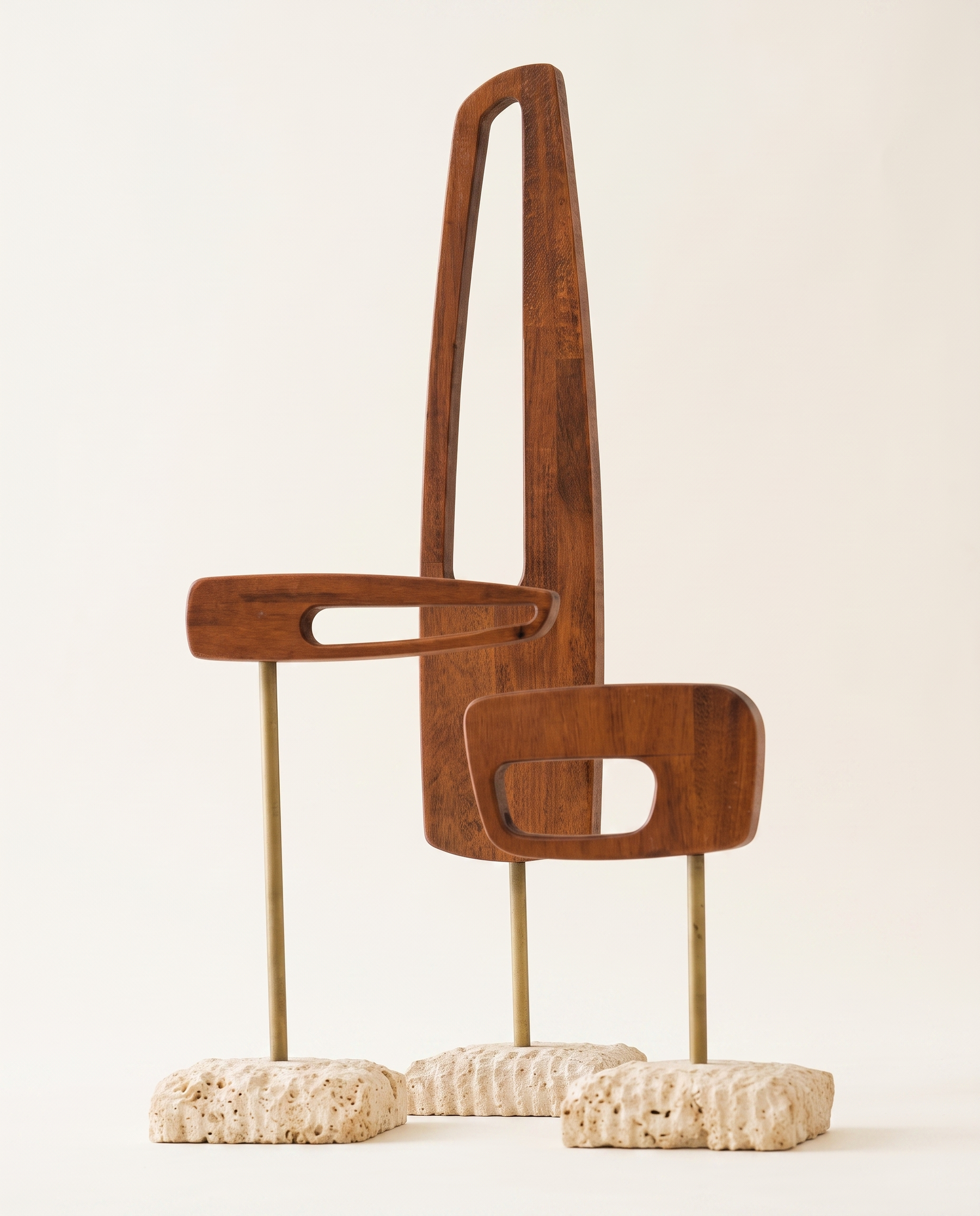 Wooden Flag Abstract Sculpture with Travertine Base – Modern Natural Home Decor