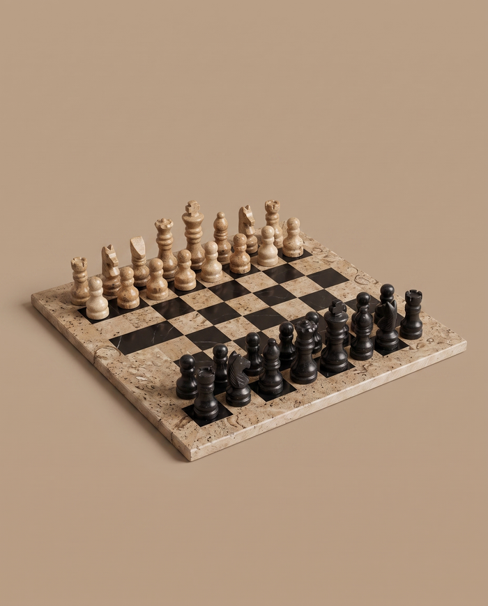 Marble Chess Set with Natural Travertine Board