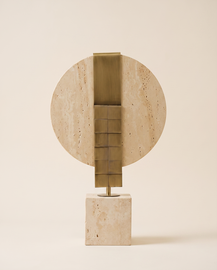Travertine Disc Decorative Object — Medium