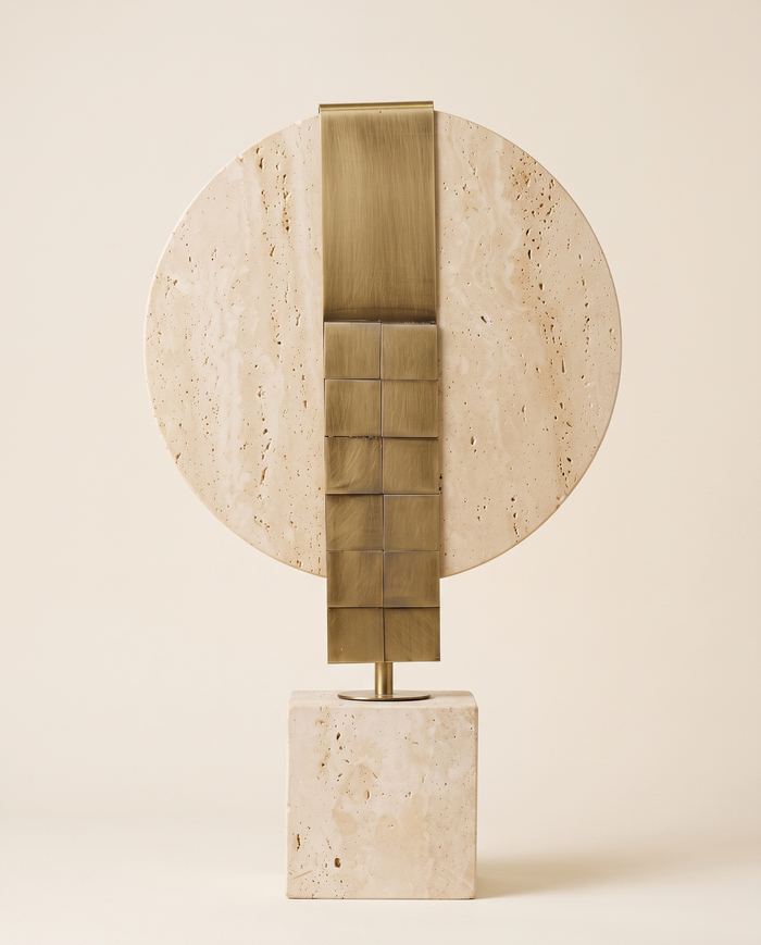 Travertine Disc Decorative Object — Large