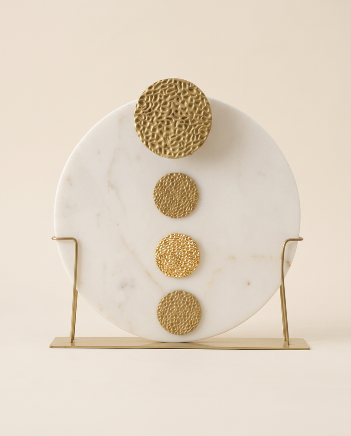 White Marble Disc with Honeycomb Buttons I