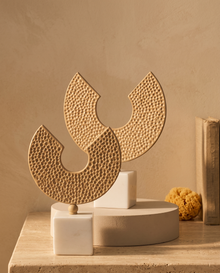 Honeycomb Decorative Object II - styled warm beige console scene