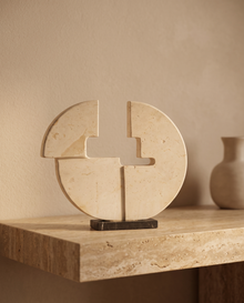 Amorphous Marble Sculpture - styled warm beige console scene