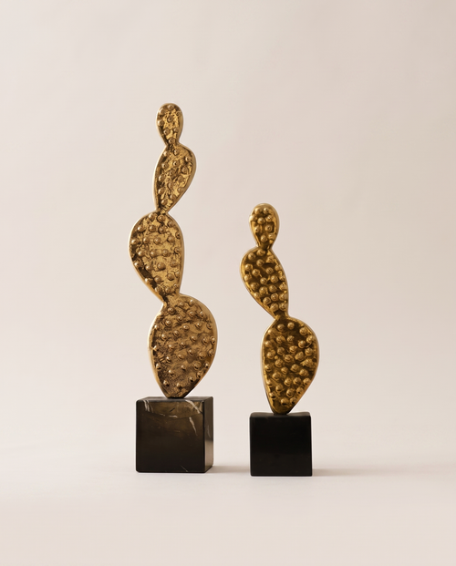 Brass Cactus Silhouette Sculpture - warm ivory studio hero shot
