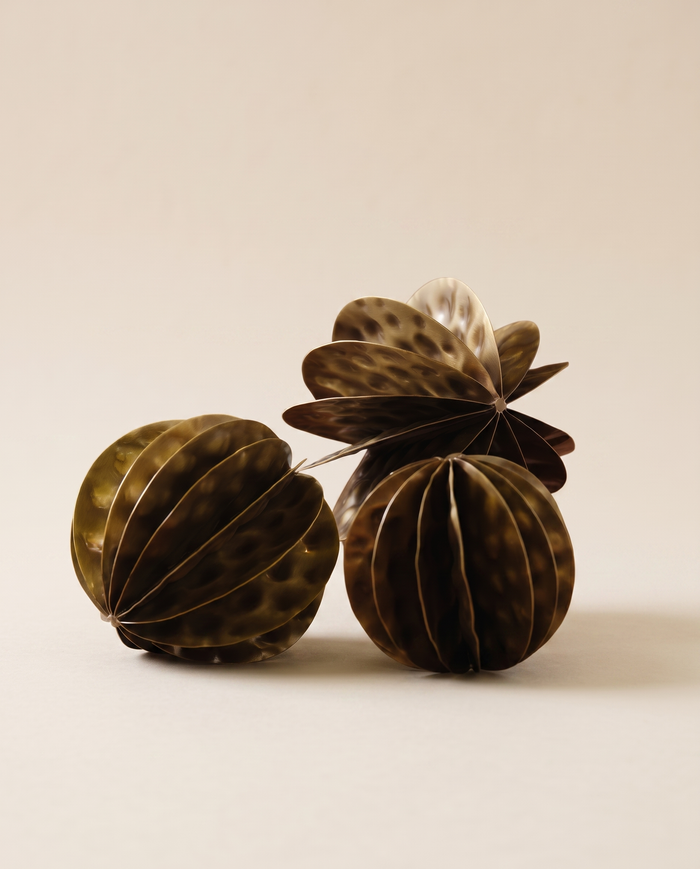 Brass Walnut Sculptures – Set of 3