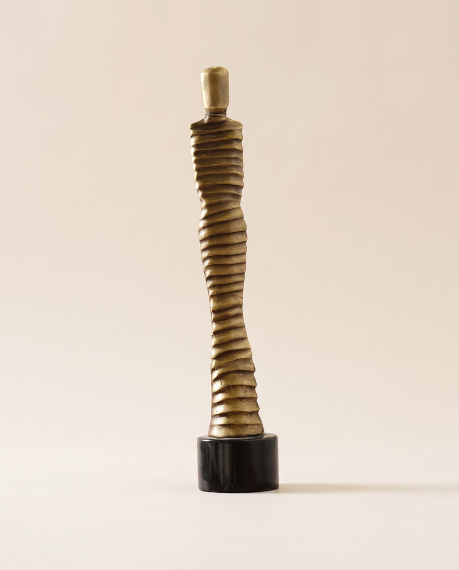 Bronze Mummy Man Brass Sculpture - warm ivory studio hero shot