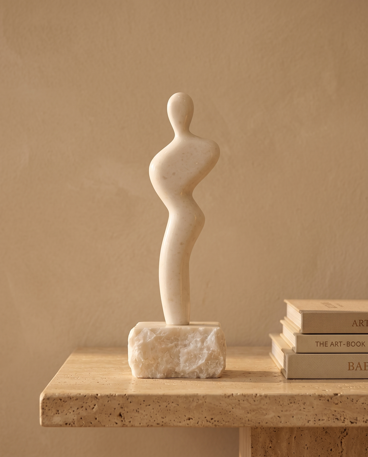 Marble Silhouette Sculpture - styled warm beige console scene