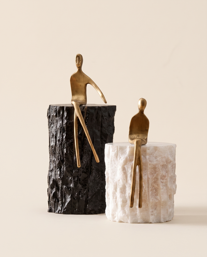 Travertine Sculpture Gold Figure, Abstract Human Statue