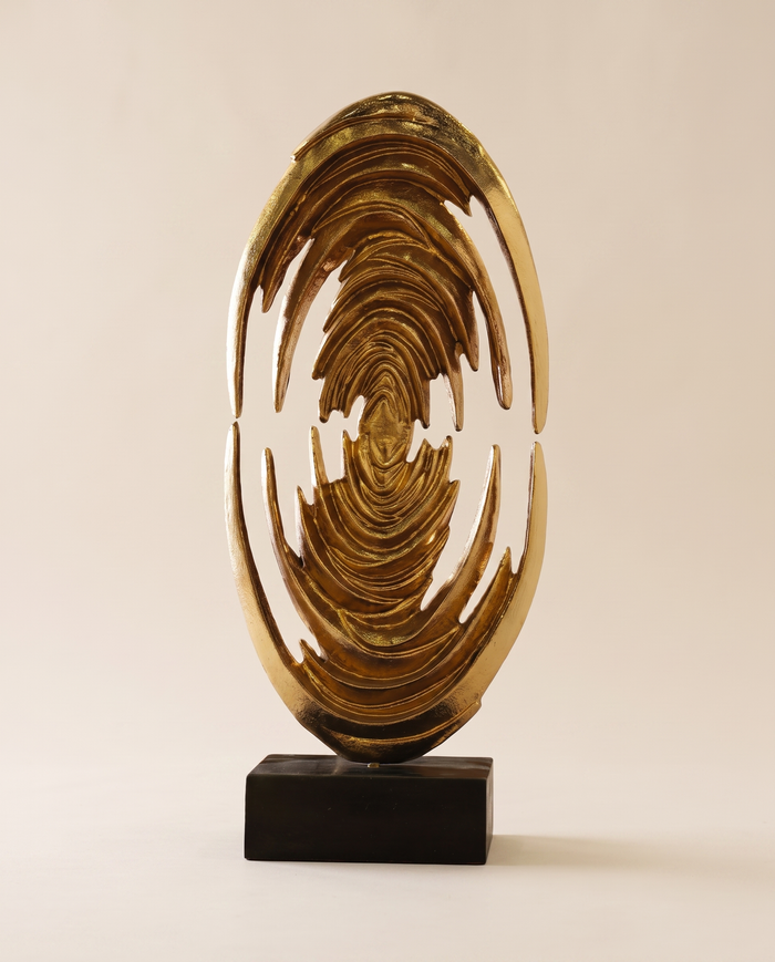 Venus Abstract Sculpture – Golden Brass, Layered Metal Art Statement