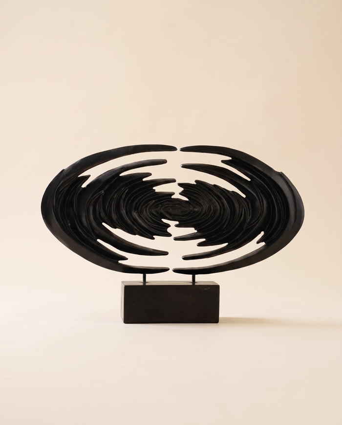 Venus Horizon Sculpture – Black Solid Brass Abstract Art on Marble Base