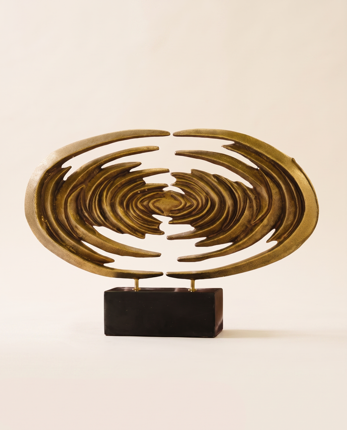 Venus Horizon Sculpture – Golden Solid Brass Abstract Art on Marble Base