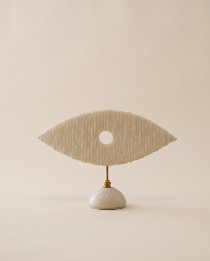 White Marble Eye Sculpture With Brass Stand
