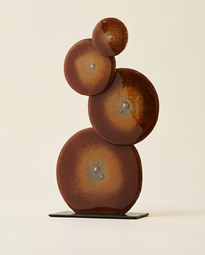 Quadruple Glass Bubble Sculpture – Amber Brown Handcrafted Sculptural Decor Object