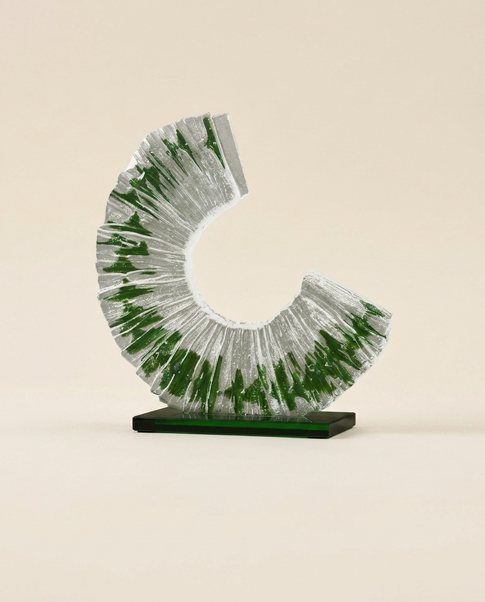 Green & Clear Art Glass Sculpture & Contemporary Spiral Decor