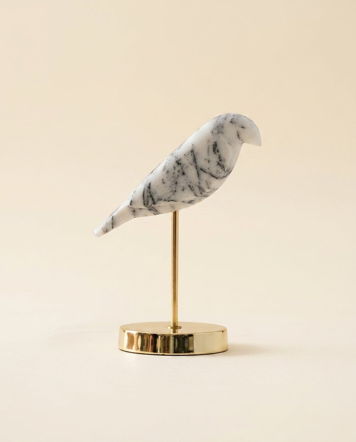 White Marble Bird on Polished Brass Base