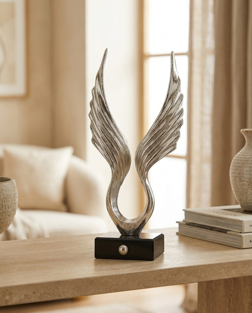 Brass Angel Wing Decorative Object II - styled warm beige console scene