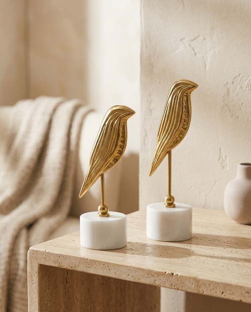 Brass Birds IV - styled warm beige console scene