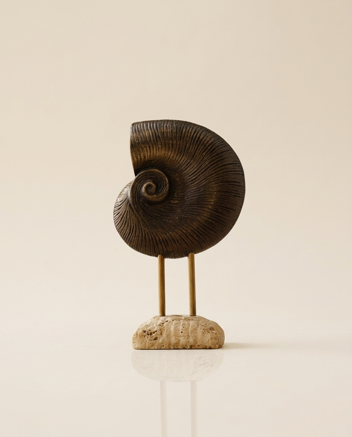 Bronze Nautilus Shell on Travertine Base