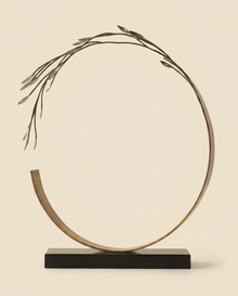 Circle Decorative Object with Leaf - warm ivory studio hero shot