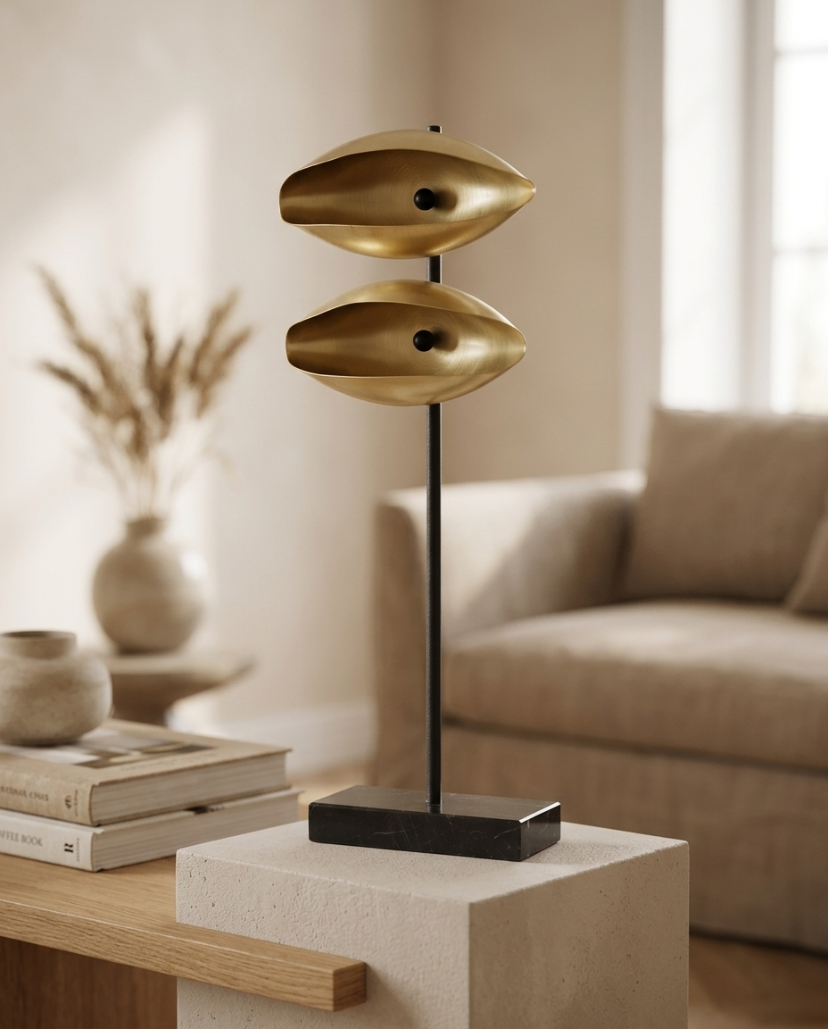 Double Shell Decorative Object - styled warm beige console scene