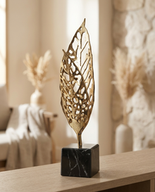 Dry Leaf Decorative Object - styled warm beige console scene
