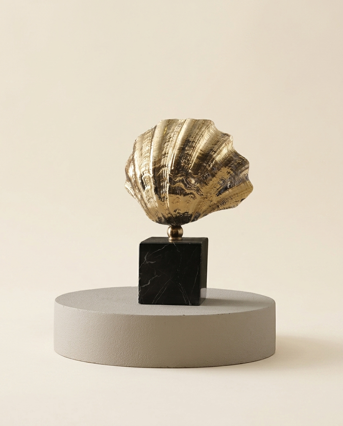 Gold Shell Decor on Black Marble Base