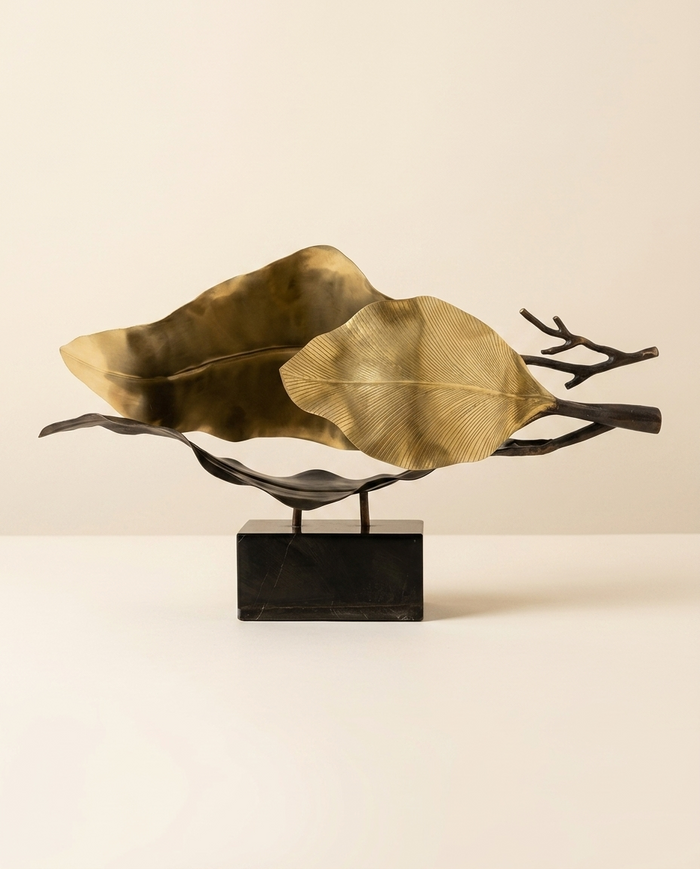 Large Brass Three-Leaf Decorative Object