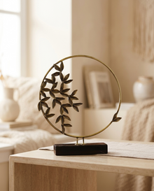 Leaf Decor Botanical Grace in Brass - styled warm beige console scene