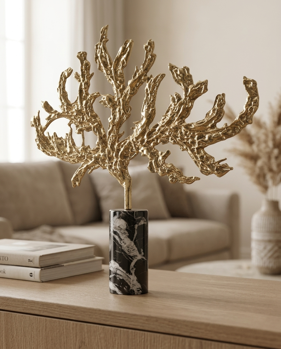 Mini Tree Decorative Object - styled warm beige console scene