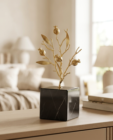 Pomegranate Tree Decorative Object - styled warm beige console scene