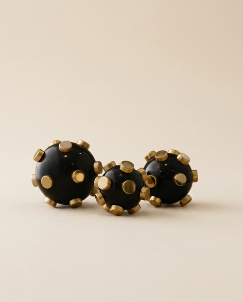 Black Gold Marble Stud Sphere Trio - warm ivory studio hero shot
