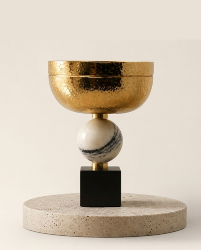 Brass Bowl on Cube and Sphere Base