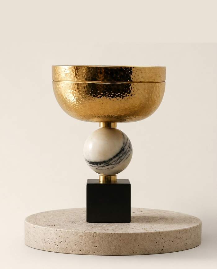 Brass Bowl on Cube and Sphere Base