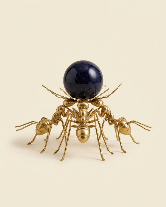 Golden Ant Trio with Midnight Blue Sphere