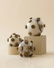Marble Mine Sphere Decor with Brass Accents - warm ivory studio hero shot
