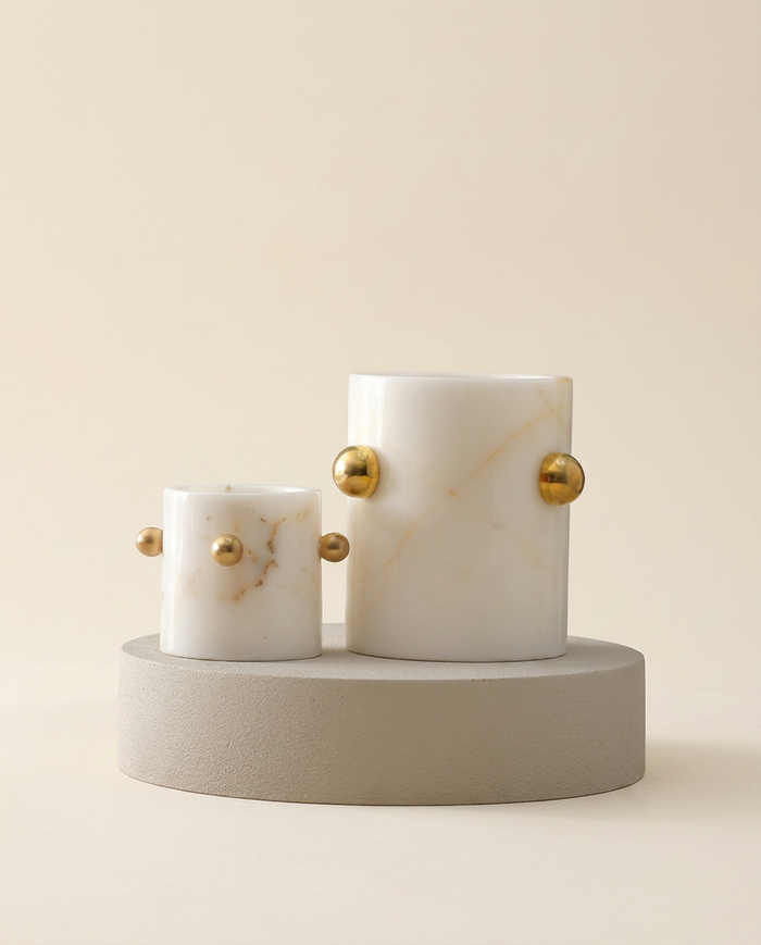 Sphere Detail Marble Vase – White Marble & Gold Decorative Vase