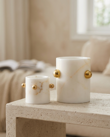Sphere Detail Marble Vase - styled warm beige console scene