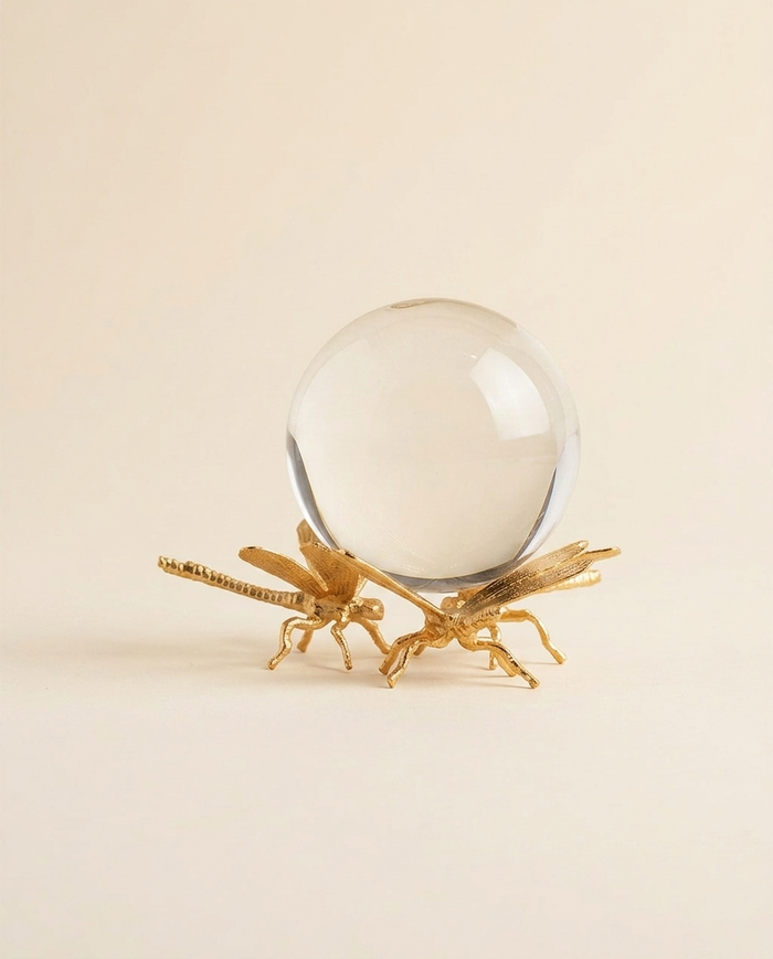 Golden Ant Trio with Clear Crystal Sphere