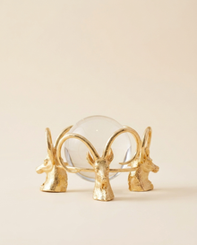 Golden Ram Trio with Crystal Sphere - warm ivory studio hero shot