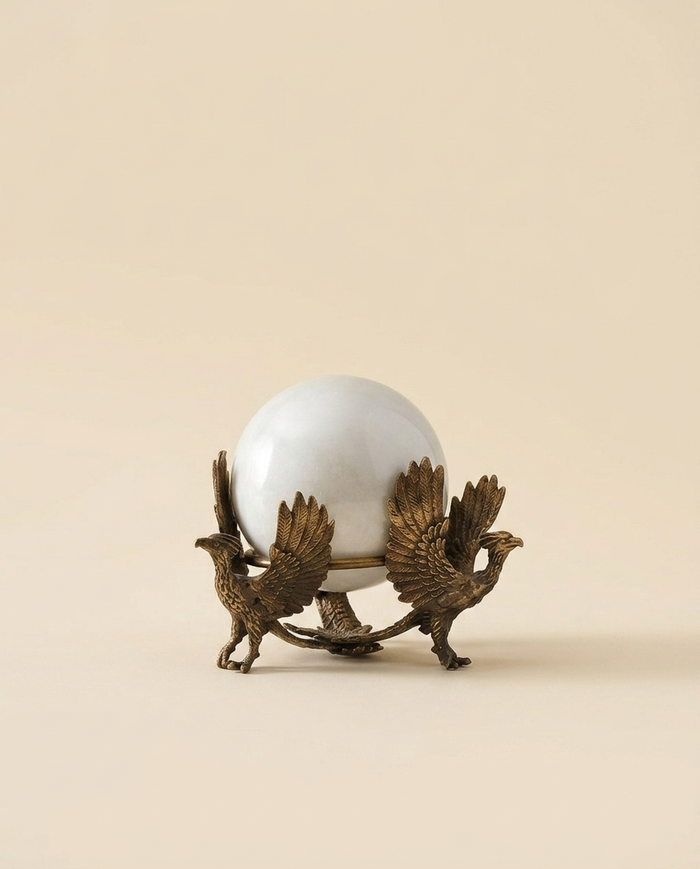 Bronze Eagle Trio with White Crystal Sphere