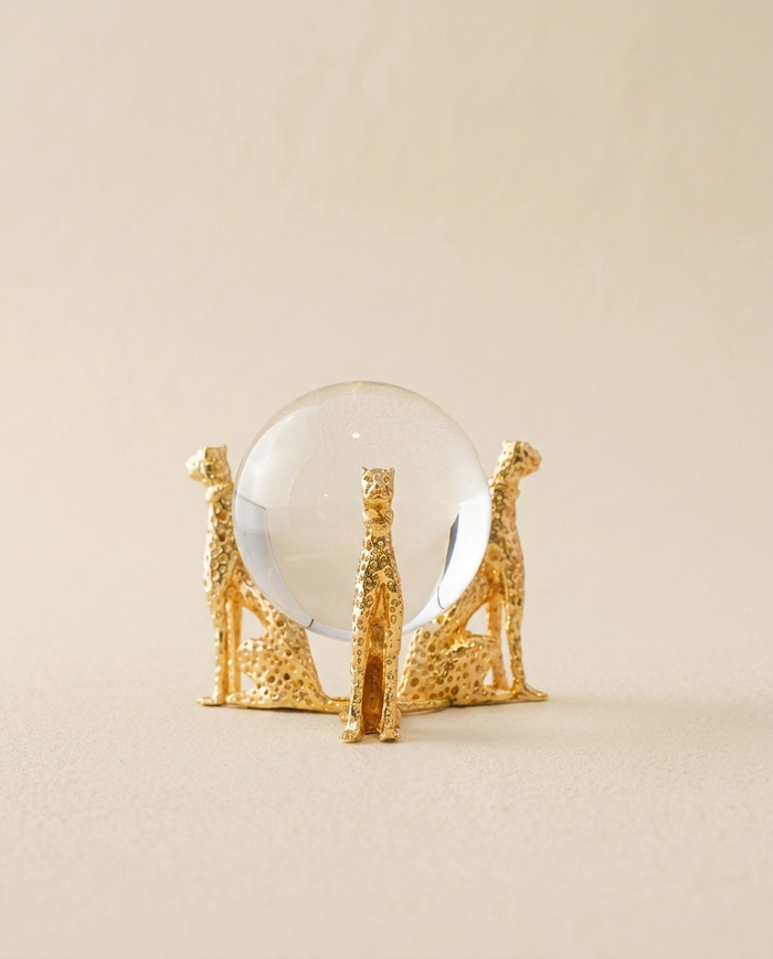 Golden Cheetah Trio with Crystal Sphere