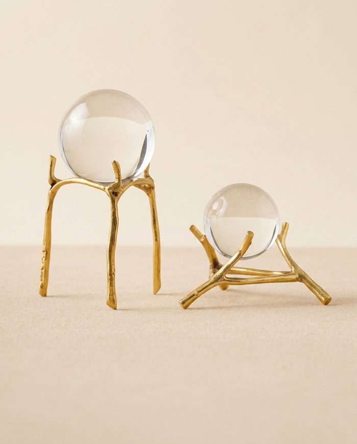 Crystal Sphere Decor With Gold Branch Stand