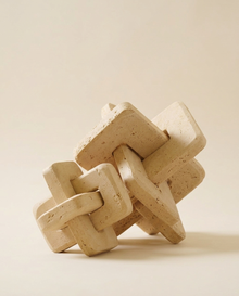 Maze Travertine Decorative Object I Large - warm ivory studio hero shot