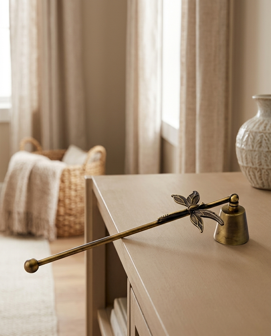 Candle Snuffer - styled warm beige console scene