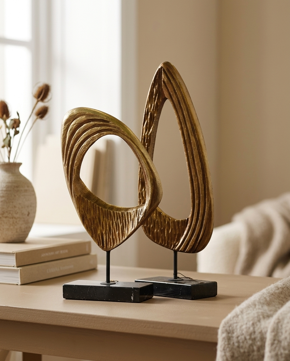Layni Decor Set Duo Gold - styled warm beige console scene