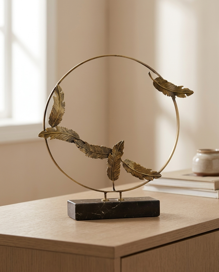 Pile Decor Sculpted Serenity in Brass - styled warm beige console scene