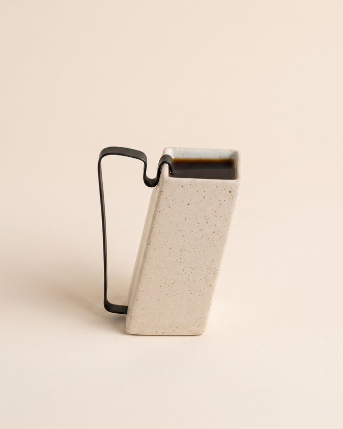 Hic Ceramics Snow White Rectangular Small Stoneware Mug with Removable Stainless Steel Handle