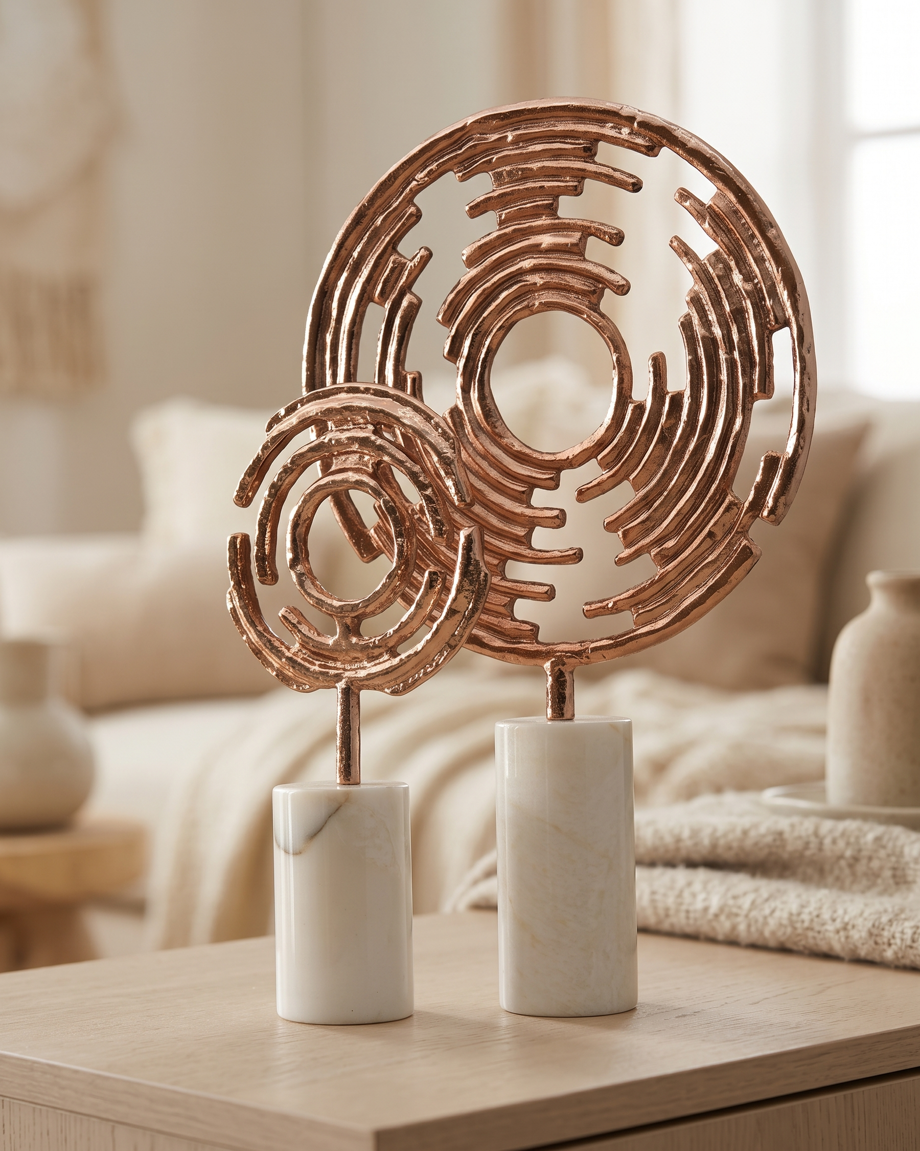 Icon Decorative Object II - styled on a warm beige console in a cosy interior