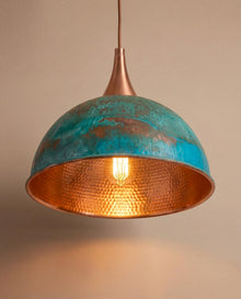 Handmade Verdigris Copper Pendant Light & Rustic Farmhouse Hanging Lamp – view 2